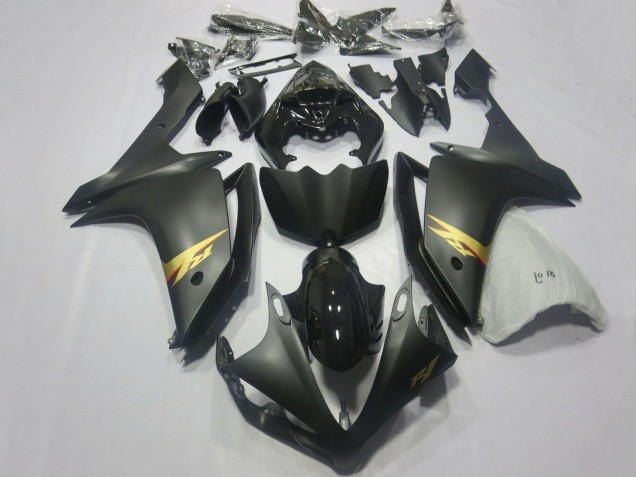 2007-2008 Yamaha YZF 1000 R1 Motorcycle Fairings - Glossy Black Matte Black Gold Decal Canada