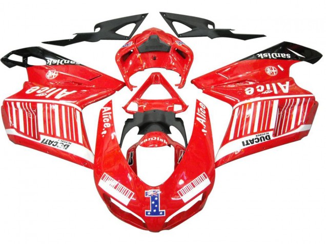 2007-2014 Ducati 1098 Motorcycle Fairings - White Red Glossy Black Alice 1 Canada