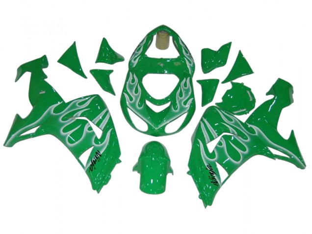 2006-2007 Kawasaki ZX10R Motorcycle Fairings - Green White Flame Canada