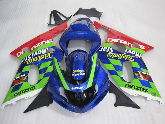 2001-2003 Suzuki GSXR 600 Motorcycle Fairings - Blue Green Red Telefonica MoviStar Canada