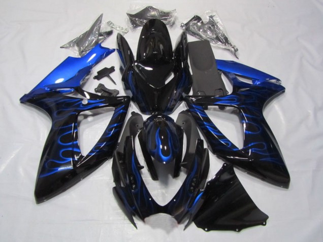 2006-2007 Suzuki GSXR 750 Motorcycle Fairings - Glossy Black Blue Flame Canada