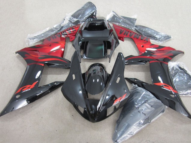 2002-2003 Yamaha YZF R1 Motorcycle Fairings - Glossy Black Red Flame Canada
