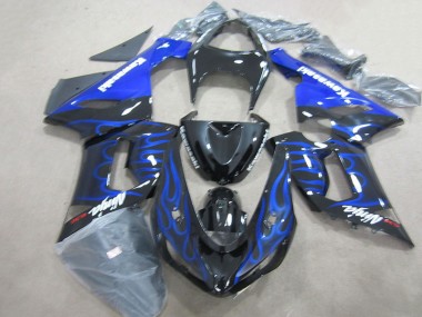 Black Blue Flame Ninja 636 2005-2006 Kawasaki ZX6R Motorcycle Fairings
