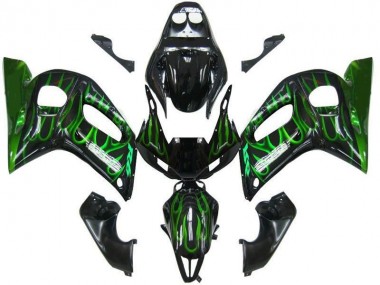 Black Green Flame 1998-2002 Yamaha YZF R6 Motorcycle Fairings