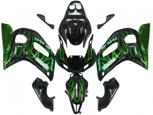 Black Green Flame 1998-2002 Yamaha YZF R6 Motorcycle Fairings Black Green Flame 1998-2002 Yamaha YZF R6 Motorcycle Fairings
