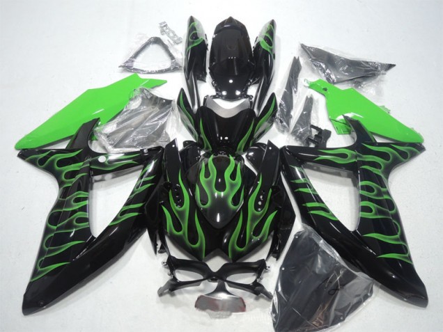 Black Green Flame 2008-2010 Suzuki GSXR 600 Motorcycle Fairings