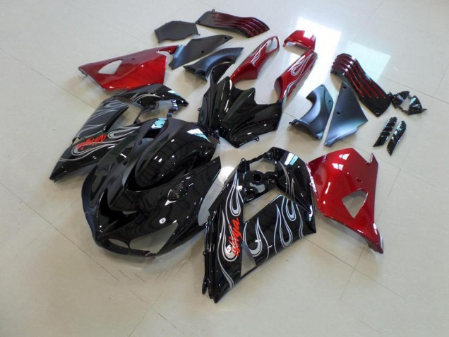 Black Nd Red Silver Flame 2006-2011 Kawasaki ZX14R ZZR1400 Motorcycle Fairings