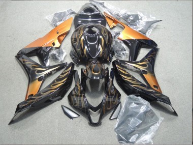 Black Orange Flame 2007-2008 Honda CBR600RR Motorcycle Fairings