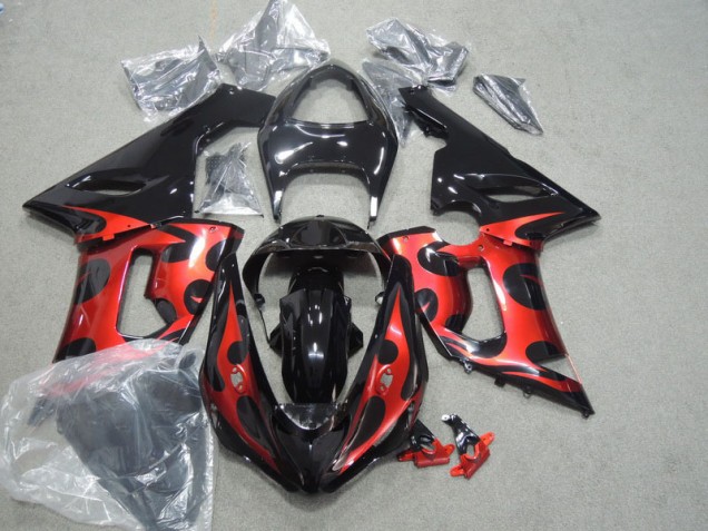 Black Red 2005-2006 Kawasaki ZX6R Motorcycle Fairings