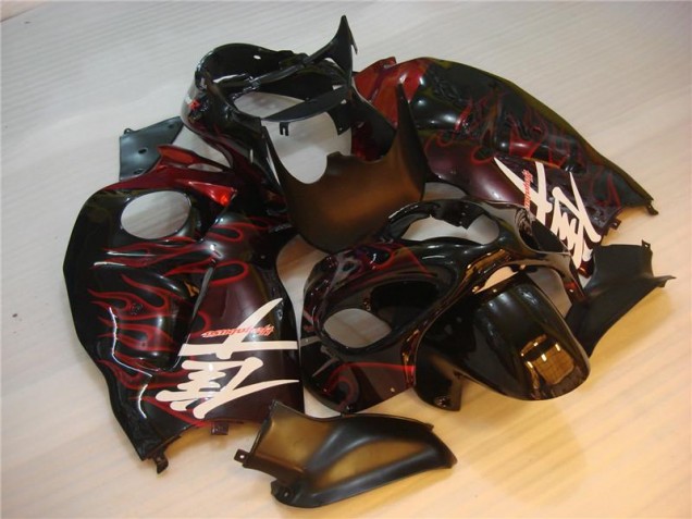 Black Red Flame 1996-2007 Suzuki GSXR 1300 Hayabusa Motorcycle Fairings