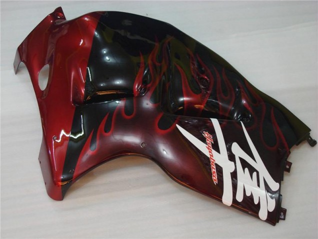 Black Red Flame 1996-2007 Suzuki GSXR 1300 Hayabusa Motorcycle Fairings