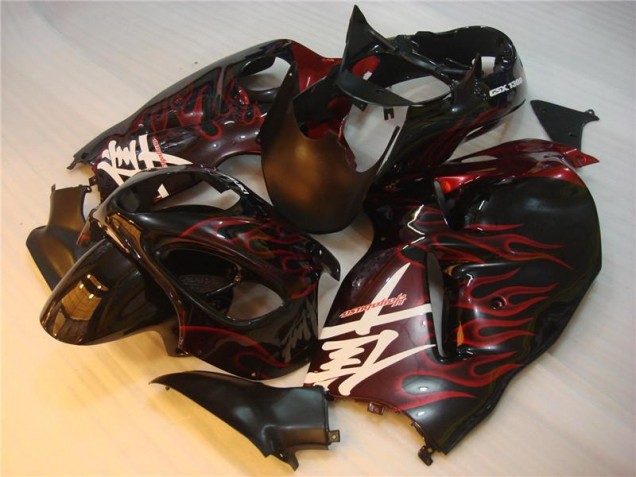 Black Red Flame 1996-2007 Suzuki GSXR 1300 Hayabusa Motorcycle Fairings