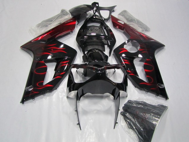Black Red Flame 2003-2004 Kawasaki ZX6R Motorcycle Fairings Black Red Flame 2003-2004 Kawasaki ZX6R Motorcycle Fairings
