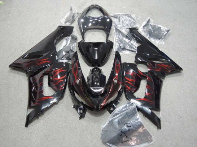 Black Red Flame 2005-2006 Kawasaki ZX6R Motorcycle Fairing Black Red Flame 2005-2006 Kawasaki ZX6R Motorcycle Fairing