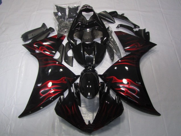 Black Red Flame 2009-2011 Yamaha YZF R1 Motorcycle Fairings