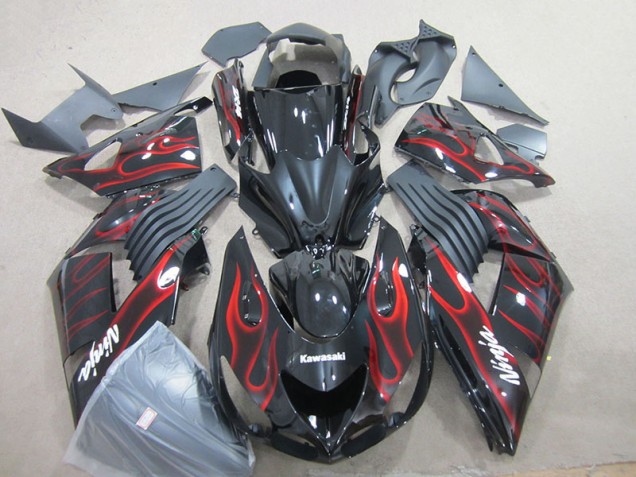 Black Red Flame Ninja 2006-2011 Kawasaki ZX14R ZZR1400 Motorcycle Fairings