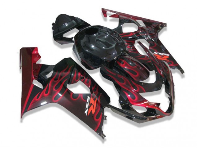 Black Red Flames 2004-2005 Suzuki GSXR 600/750 Motorcycle Fairings