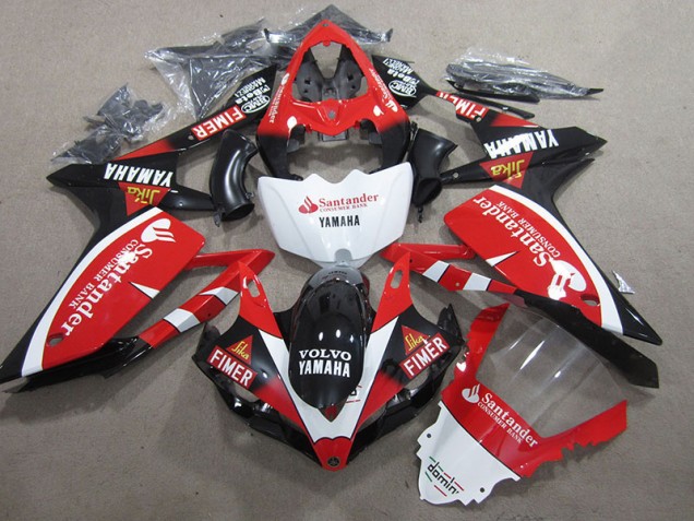 Black Red White Santander 2007-2008 Yamaha YZF R1 Motorcycle Fairings