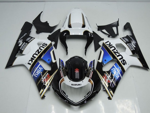 Black White Blue Viru 2001-2003 Suzuki GSXR 750 Motorcycle Fairings Black White Blue Viru 2001-2003 Suzuki GSXR 750 Motorcycle Fairings