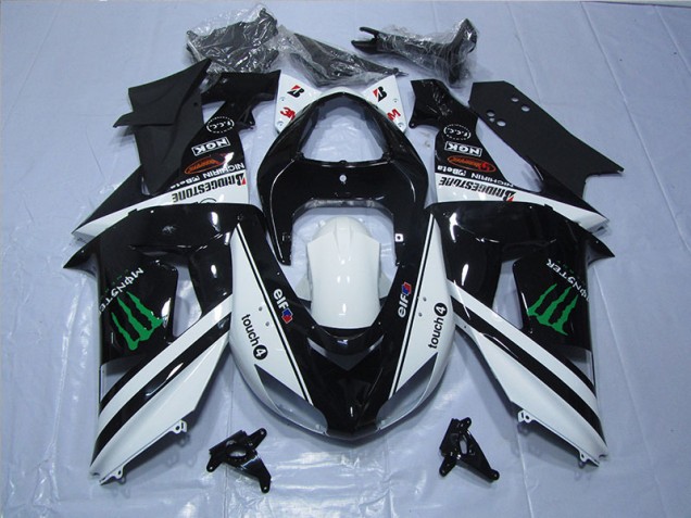 Black White Monster Touch4 2007-2008 Kawasaki ZX6R Motorcycle Fairings Black White Monster Touch4 2007-2008 Kawasaki ZX6R Motorcycle Fairings