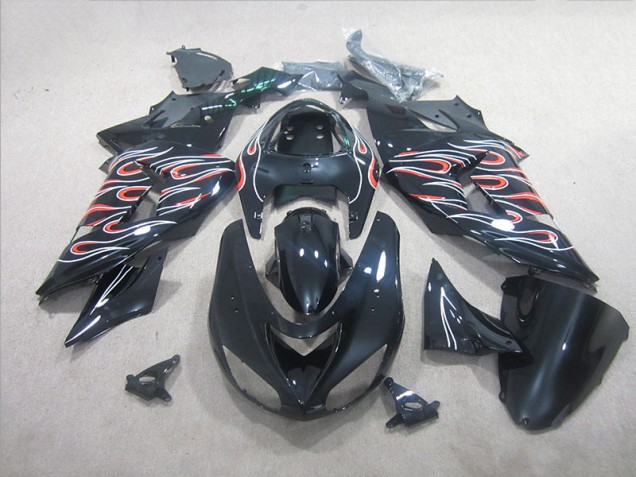 Black White Red Flame 2006-2007 Kawasaki ZX10R Motorcycle Fairings Black White Red Flame 2006-2007 Kawasaki ZX10R Motorcycle Fairings
