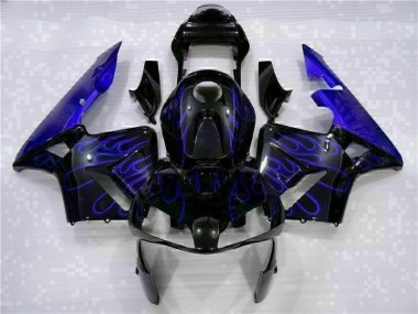 Black with Blue Flame 2003-2004 Honda CBR600RR Motorcycle Fairings