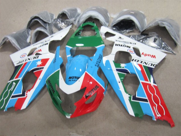 Blue Green Red Motul 2004-2005 Suzuki GSXR 600 Motorcycle Fairings Blue Green Red Motul 2004-2005 Suzuki GSXR 600 Motorcycle Fairings