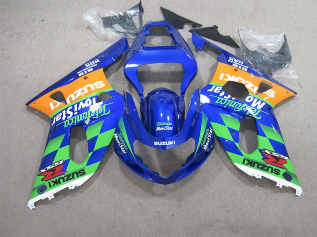 Blue Green Telefumia Movistar 2001-2003 Suzuki GSXR 600 Motorcycle Fairings Blue Green Telefumia Movistar 2001-2003 Suzuki GSXR 600 Motorcycle Fairings