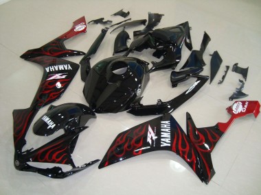 Glossy Black Flame 2007-2008 Yamaha YZF R1 Motorcycle Fairings