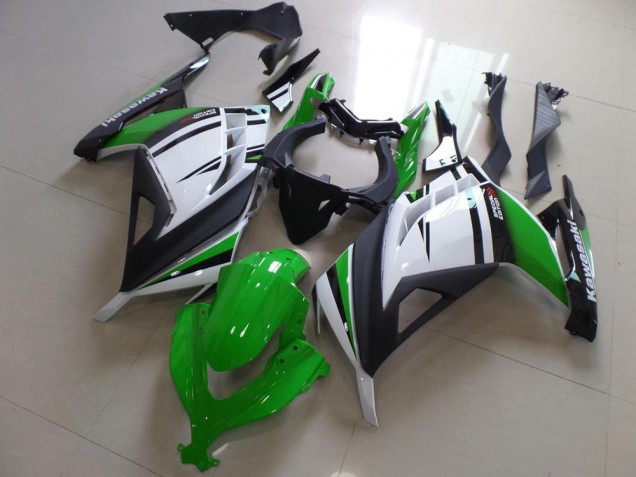 Green Black and White 2013-2016 Kawasaki ZX300R Motorcycle Fairings