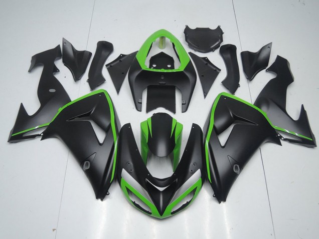 Matte Black with Green Line 2006-2007 Kawasaki ZX10R Motorcycle Fairings