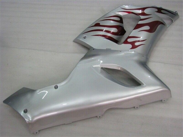 Silver Red Flames 2005-2006 Kawasaki ZX6R Motorcycle Fairings Silver Red Flames 2005-2006 Kawasaki ZX6R Motorcycle Fairings