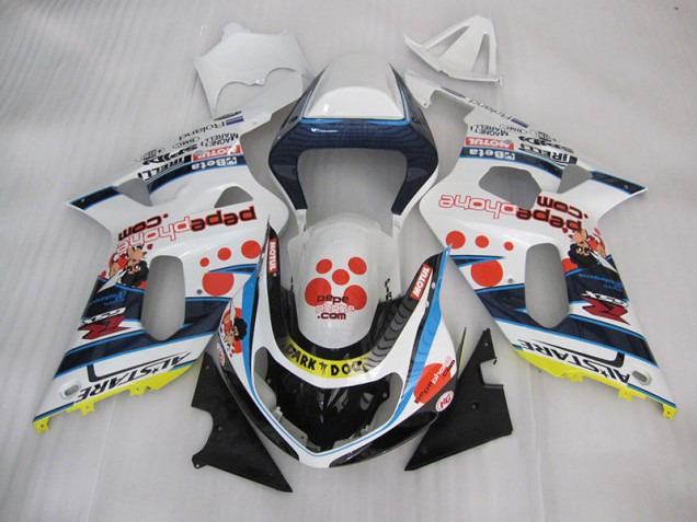 White Blue Dark Dog 2001-2003 Suzuki GSXR 600 Motorcycle Fairings White Blue Dark Dog 2001-2003 Suzuki GSXR 600 Motorcycle Fairings