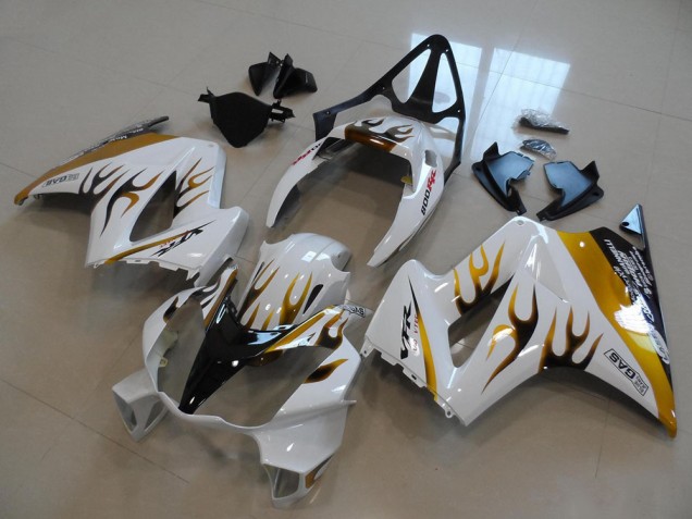 White Gold Black Flame 2002-2013 Honda VFR800 Motorcycle Fairings