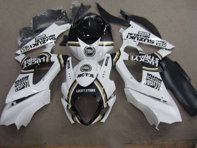 White Lucky Strike Black Motul 2007-2008 Suzuki GSXR 1000 Motorcycle Fairings White Lucky Strike Black Motul 2007-2008 Suzuki GSXR 1000 Motorcycle Fairings