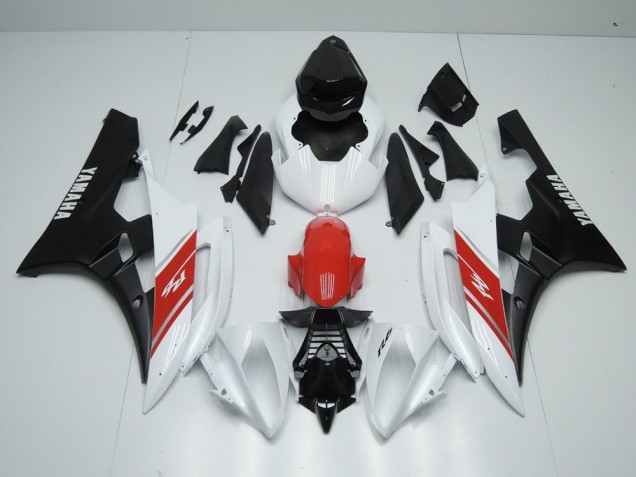 White Red and Matte Black 2006-2007 Yamaha YZF R6 Motorcycle Fairings White Red and Matte Black 2006-2007 Yamaha YZF R6 Motorcycle Fairings