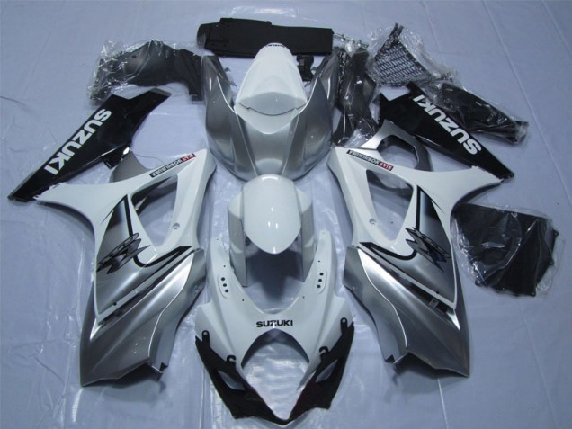 White Silver Black 2007-2008 Suzuki GSXR 1000 Motorcycle Fairings White Silver Black 2007-2008 Suzuki GSXR 1000 Motorcycle Fairings