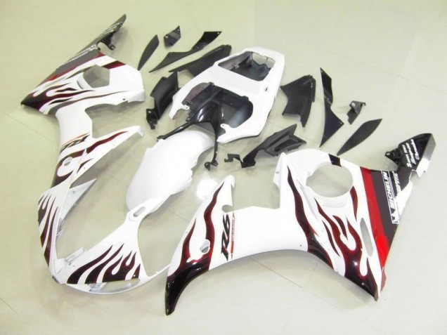 White and Flame 2003-2005 Yamaha YZF R6 Motorcycle Fairings White and Flame 2003-2005 Yamaha YZF R6 Motorcycle Fairings