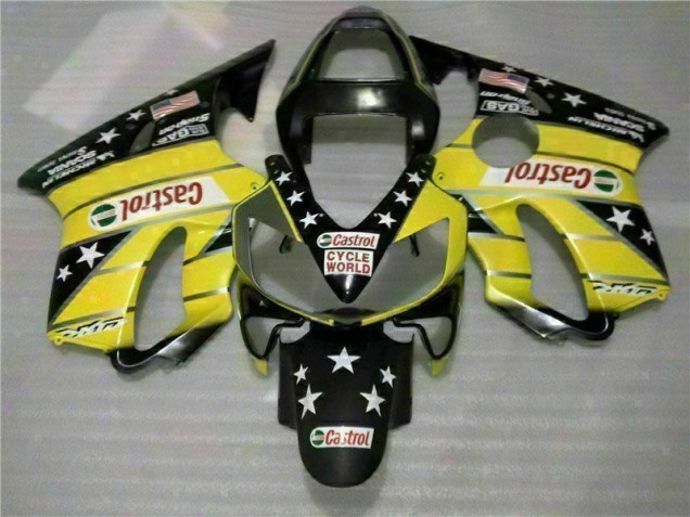 Yellow Black Castrol Cycle World 2001-2003 Honda CBR600 F4i Motorcycle Fairings