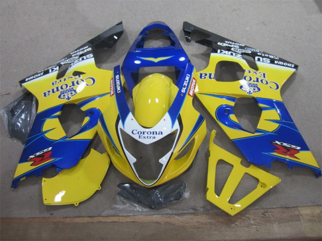 Yellow Blue Corona Extra 2004-2005 Suzuki GSXR 600 Motorcycle Fairing Yellow Blue Corona Extra 2004-2005 Suzuki GSXR 600 Motorcycle Fairing